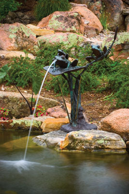 BRASS (Premium):  Three Frogs on Lily and Cattail Spitter